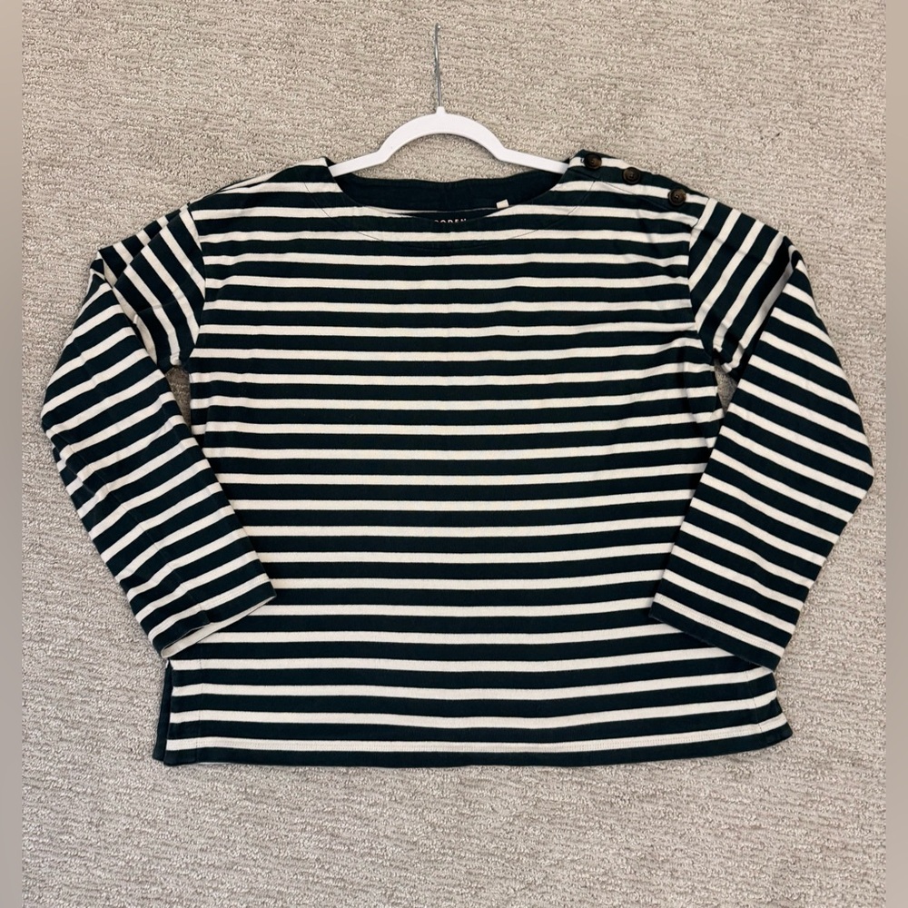 Boden‎ Stripes Green White Button Detail Sweatshirt Size Large  Cotton Relaxed